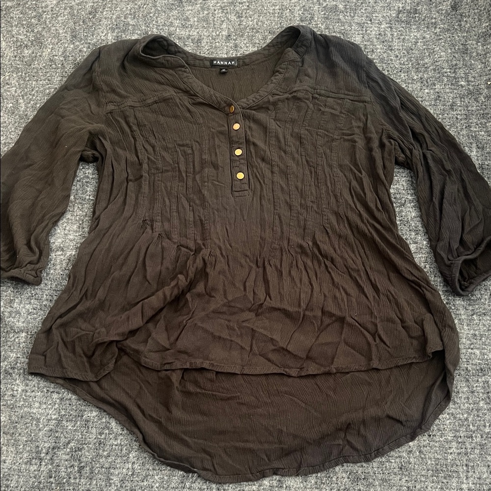 Caslon Women's Dark Brown Blouse with Button Detail